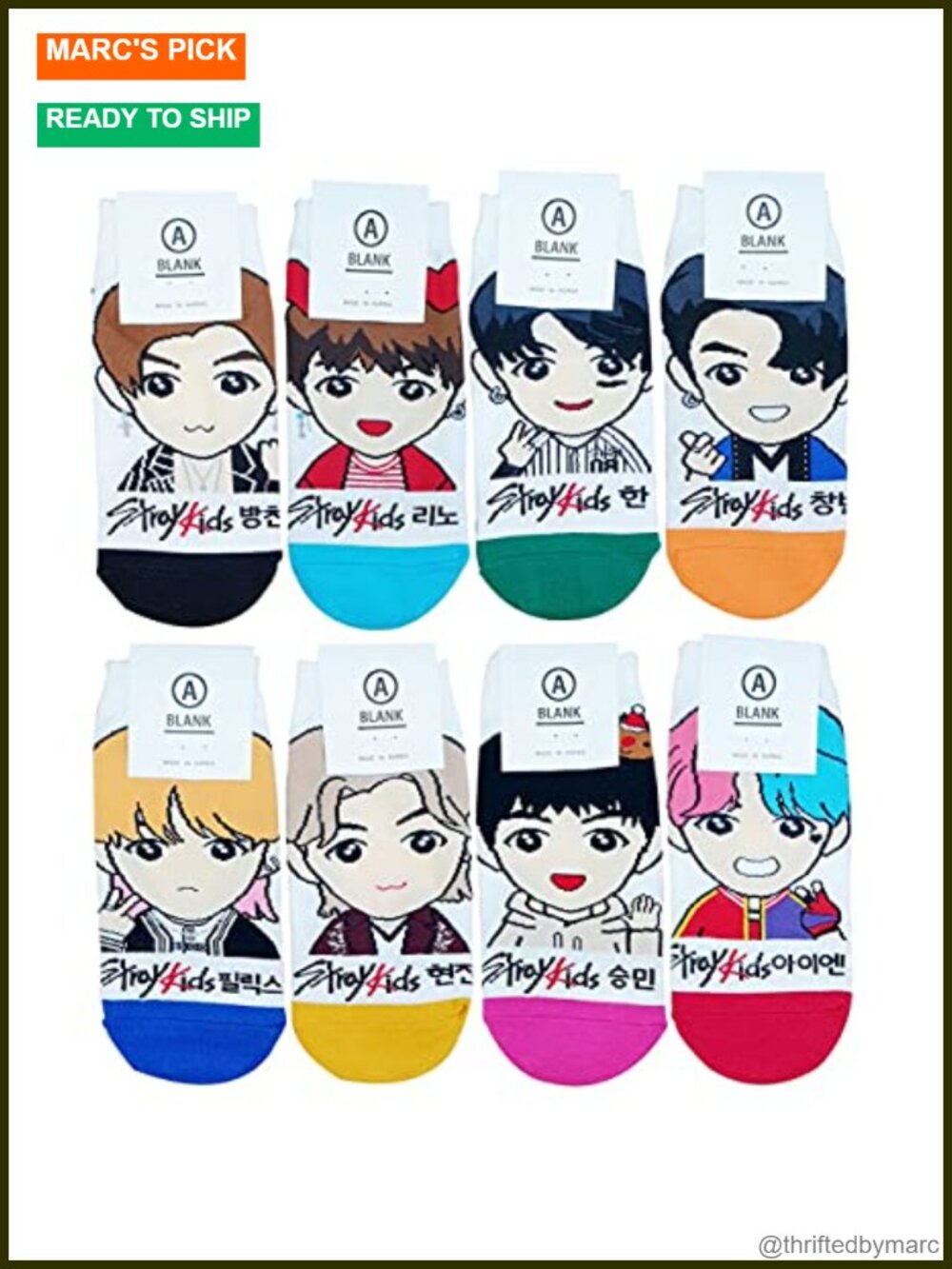 Kpop Stray Kids Cartoon Character Crew Socks 8 Pairs Made in Korea